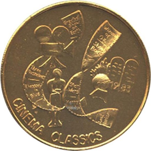 15 gauge, Gold ''Cinema Classics'' - features images of a movie camera, an Oscar statue, and a knight's helmet with 2 tablets behind it, and 2 ribbons with various movie titles written on it. ''Star Wars'' appears on the rightmost ribbon.