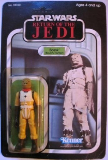 Bossk 65B: 65 figures with Chewbacca's Bandolier Strap, Y-Wing Fighter, and C-3PO Collector's Case. Green proof-of-purchase.