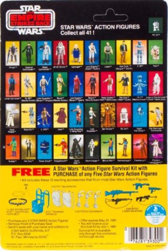 Death Star Droid 41A: Individual photos of 41 figures with Action Figure Survival Kit offer.